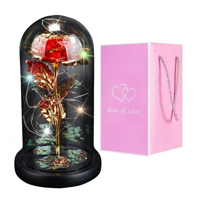 Kryształowa wieczna róża pod szklaną kopułą LED ROZ03