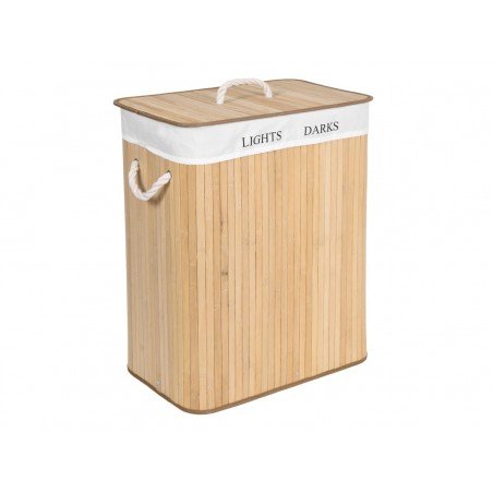 Freestanding bamboo laundry basket with lid 2 compartments 100l POJ07