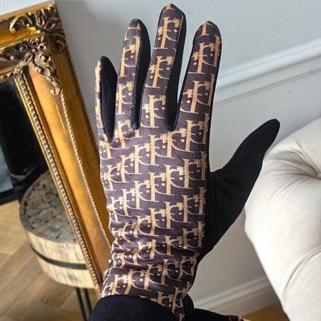 Damskie rękawiczki elegancki nadruk Elegant ciepłe z polarkiem w środku REK143WZ1