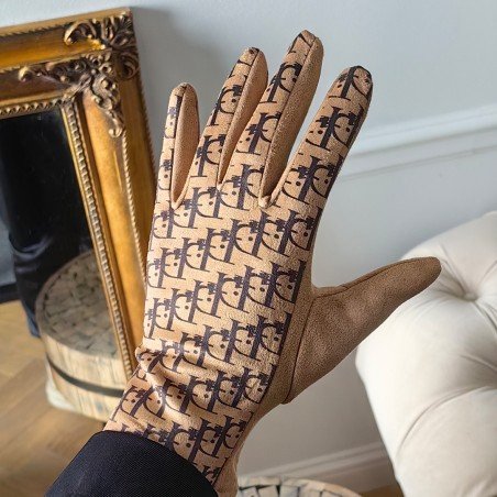 Damskie rękawiczki elegancki nadruk Elegant ciepłe z polarkiem w środku REK143WZ3