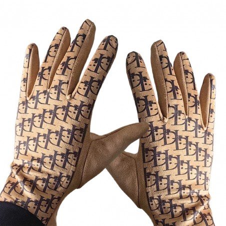 Damskie rękawiczki elegancki nadruk Elegant ciepłe z polarkiem w środku REK143WZ3