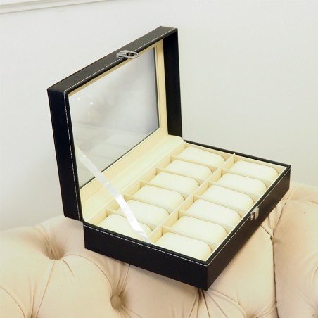 Szkatułka pudełko na 12 zegarków kremowe wnętrze PD34