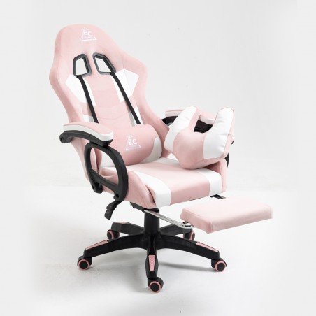 Fotel gamingowy obrotowy "STUDENT" z podnóżkiem i poduszką masującą, różowy KO23R