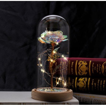 Kryształowa wieczna róża pod szklaną kopułą LED ROZ04